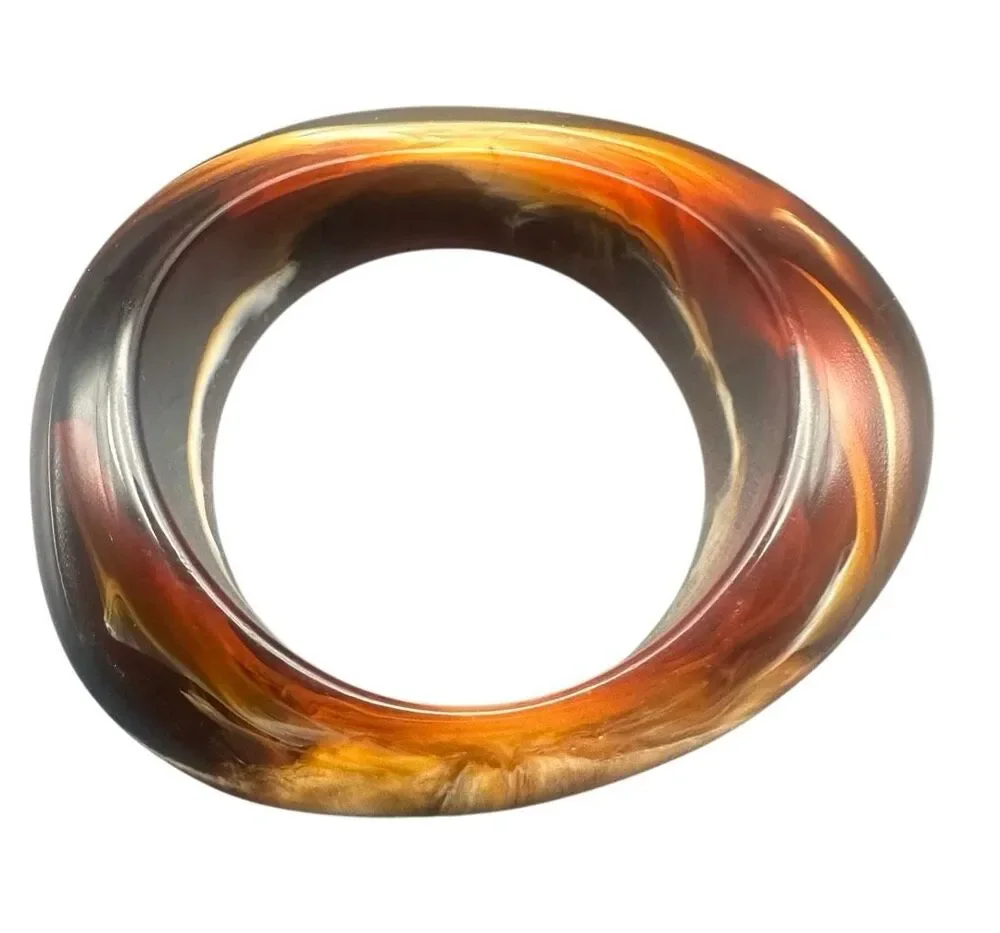 Vintage Marbled Lucite Brown Cream Bangle Bracelet tortoise shell amber